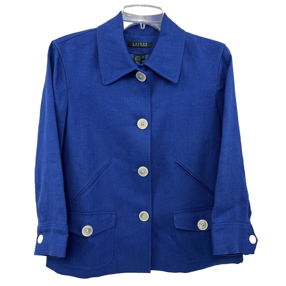 Lauren Ralph Lauren Women's Linen Jacket Blazer Size 10‎ Periwinkle Blue Crisp